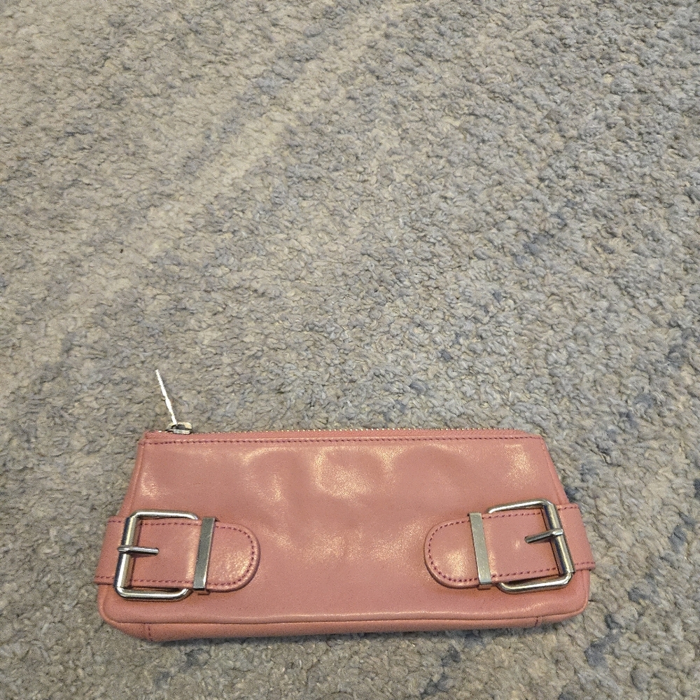Banana Republic Pink Cow Leather Buckle Clutch Pouch Y2K Vintage Style Purse.